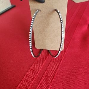 Elegant Dark Gray And Rhinestone Hoop Earrings